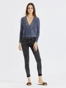 Velvet Drape Bodysuit - Grey - View 1