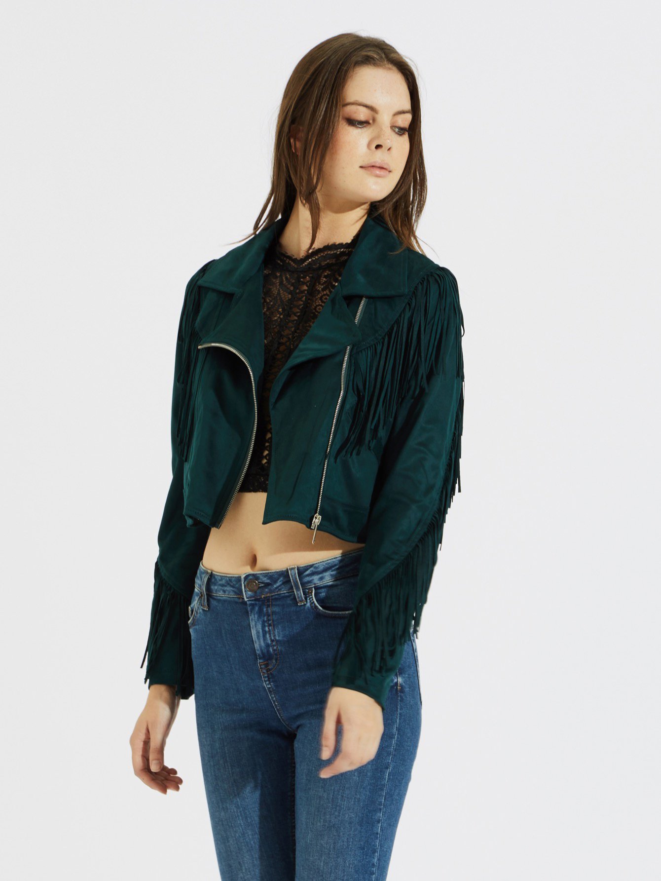 faux suede fringed jacket -shein(sheinside)