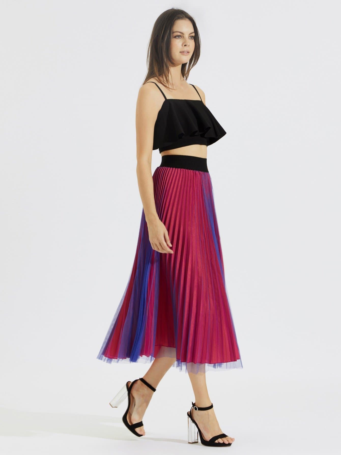two tone pleated skirt