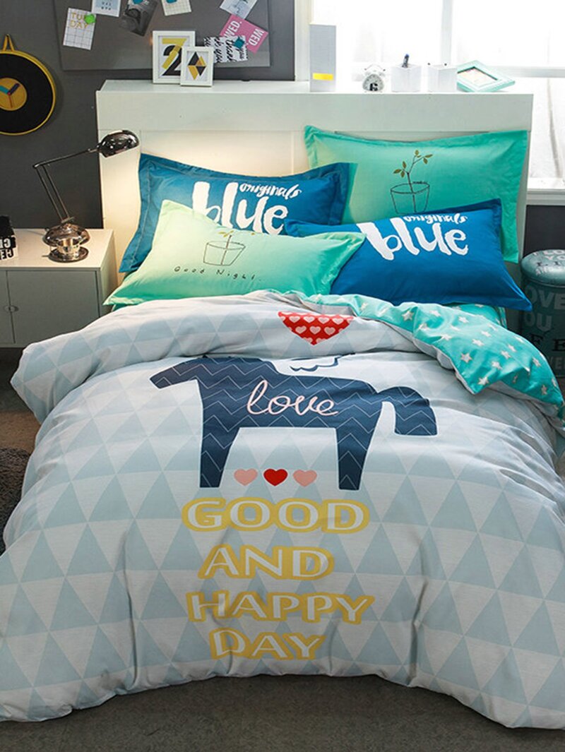 

Horse & Letter Print Sheet Set, Multicolor