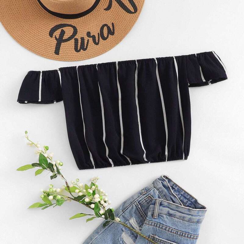 

Off Shoulder Crop Top, Multicolor
