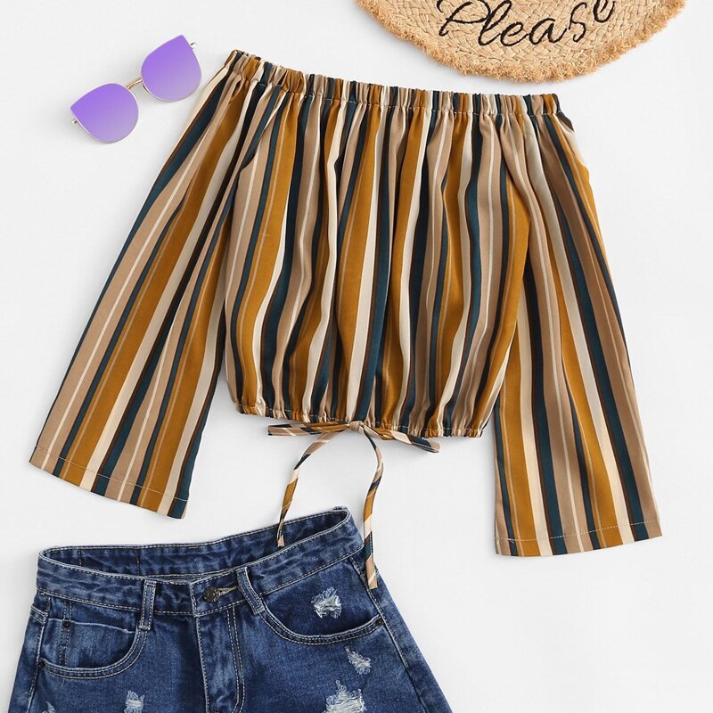 

Striped Print Knot Front Blouse, Multicolor