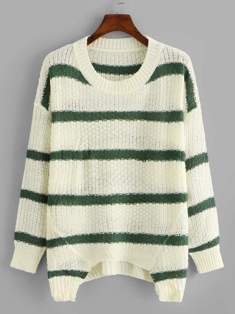 

Striped Round Neck Sweater, Beige