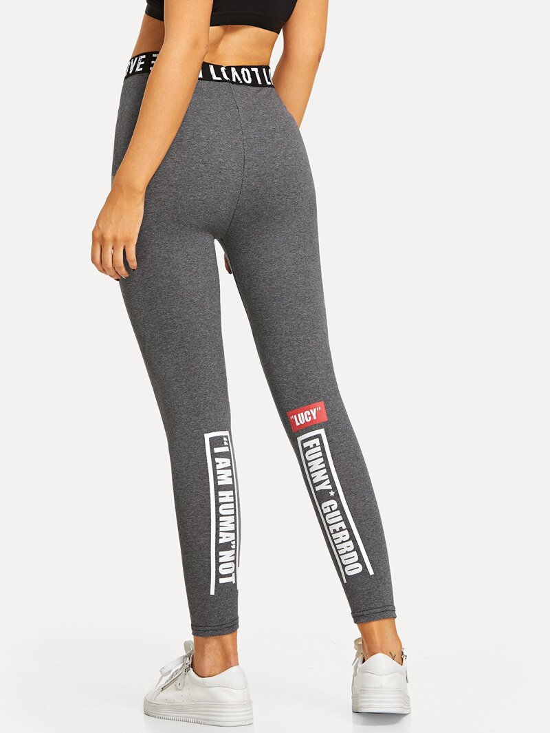 

Slogan Print Skinny Leggings, Grey