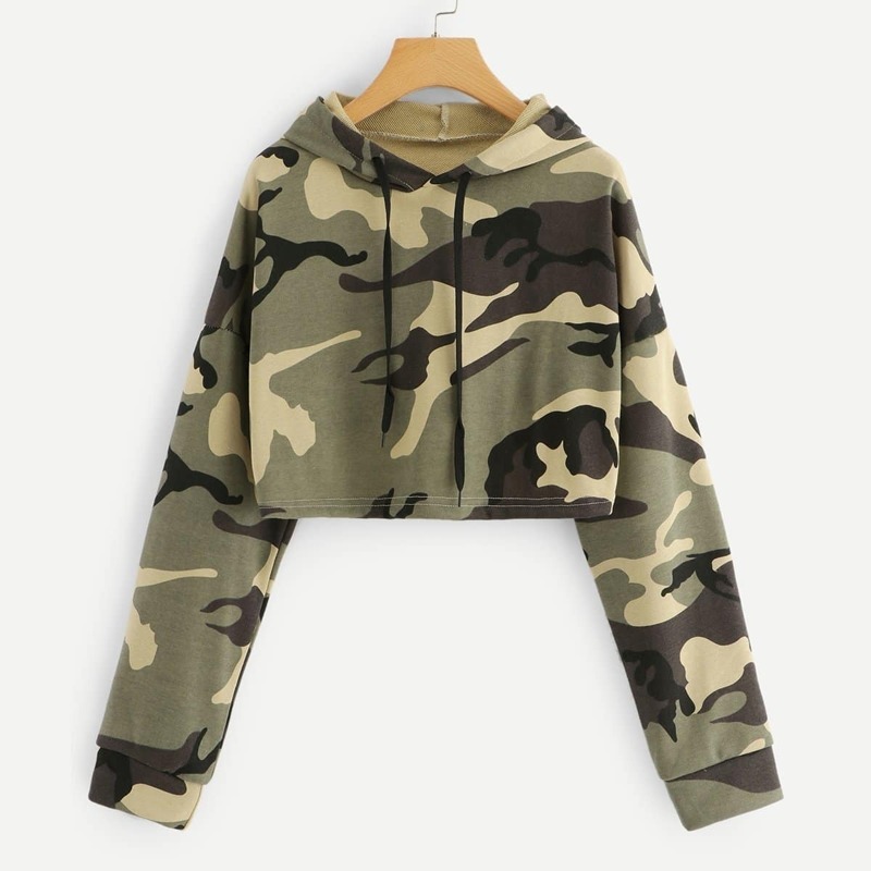 

Drop Shoulder Camo Print Hoodie, Multicolor