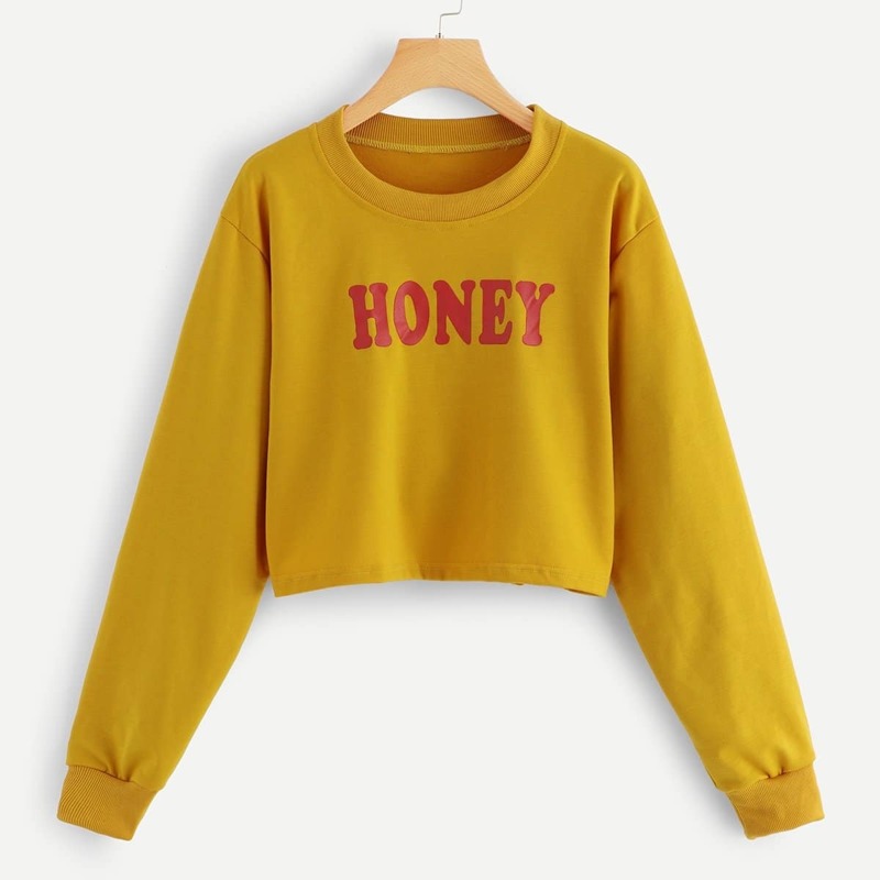 

Letter Print Sweatshirt, Yellow