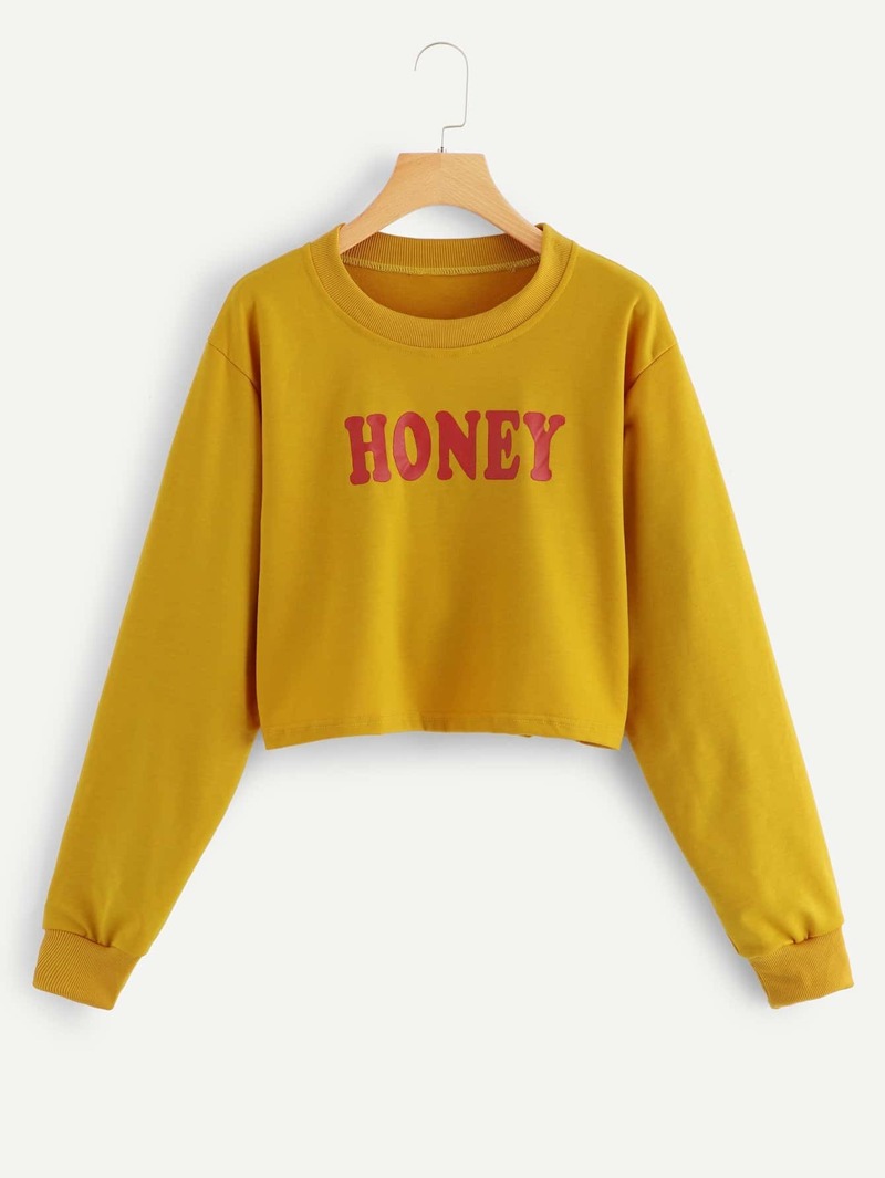 

Letter Print Sweatshirt, Yellow
