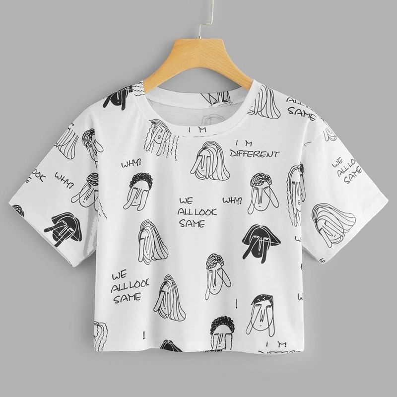 

Figure Print Crop Tee, White