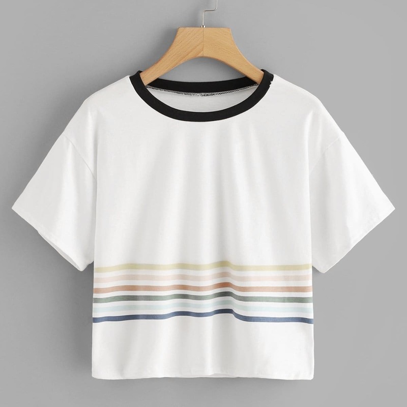 

Drop Shoulder Striped Tee, White