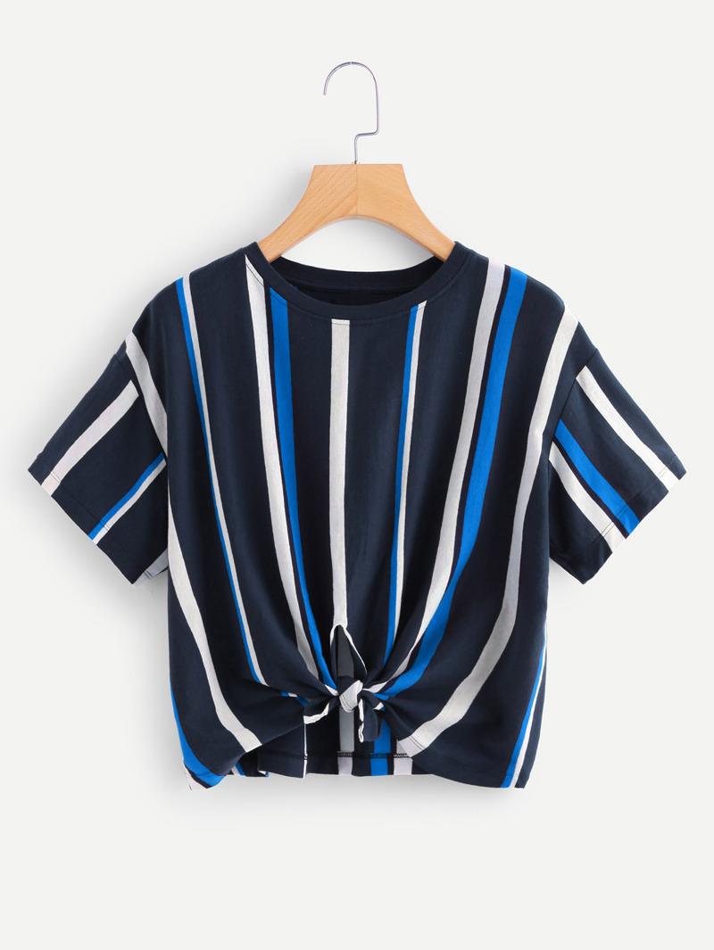 

Striped Cut Out Knot Tee, Navy