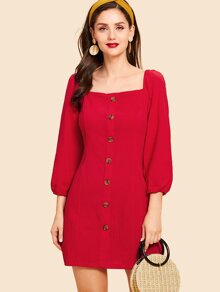 Button Decoration Solid Dress