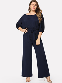 Plus Scoop Neck Solid Jumpsuit