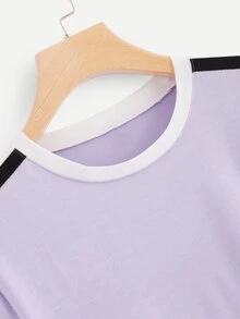 Round Neck Ringer Tee - Lilac Purple - View 4