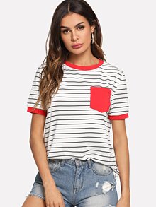 Patch Pocket Striped Ringer Tee