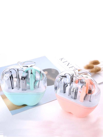 LAMEILA 9入組銀色便攜式指甲刀套裝，優質不銹鋼超鋒利素色弧形邊緣修剪器指甲和腳趾甲剪刀，指甲刀套裝帶鋒利指甲銼