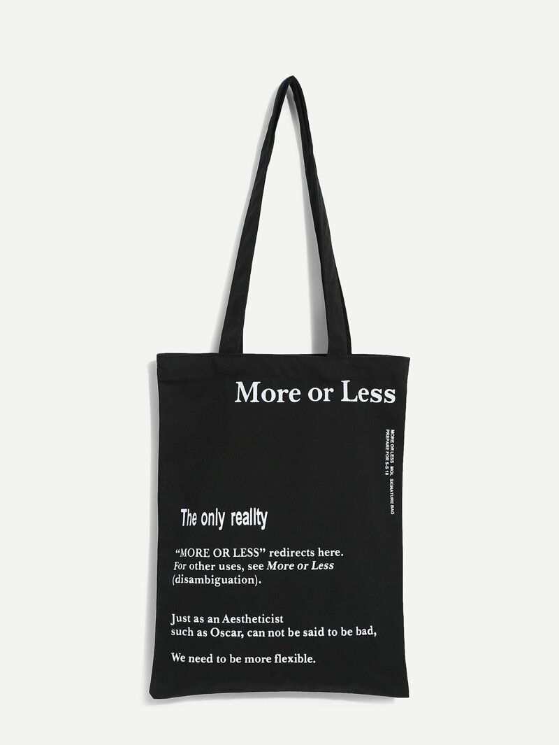 

Slogan Print Canvas Tote Bag, Black