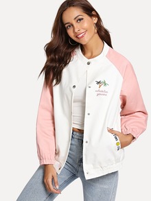 Graphic Embroidered Colorblock Jacket