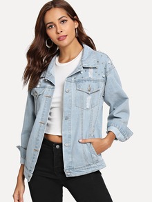 Pearls Beaded Denim Jacket