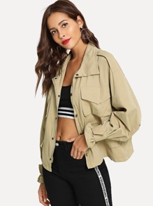 Solid Pocket Zip Up Jacket