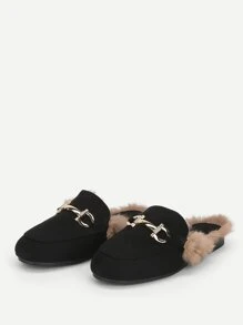 faux fur trim loafer mules