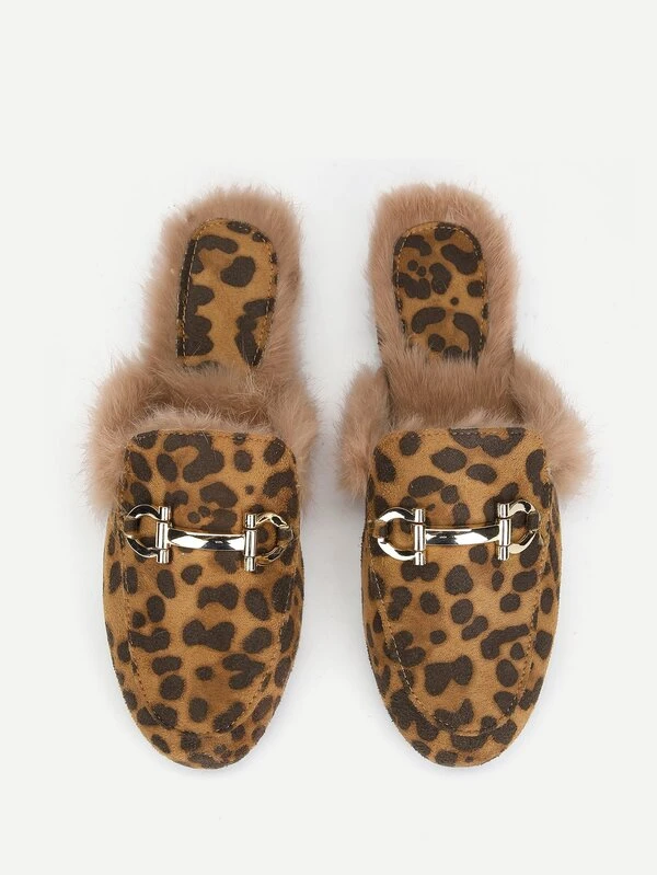 faux fur trim loafer mules