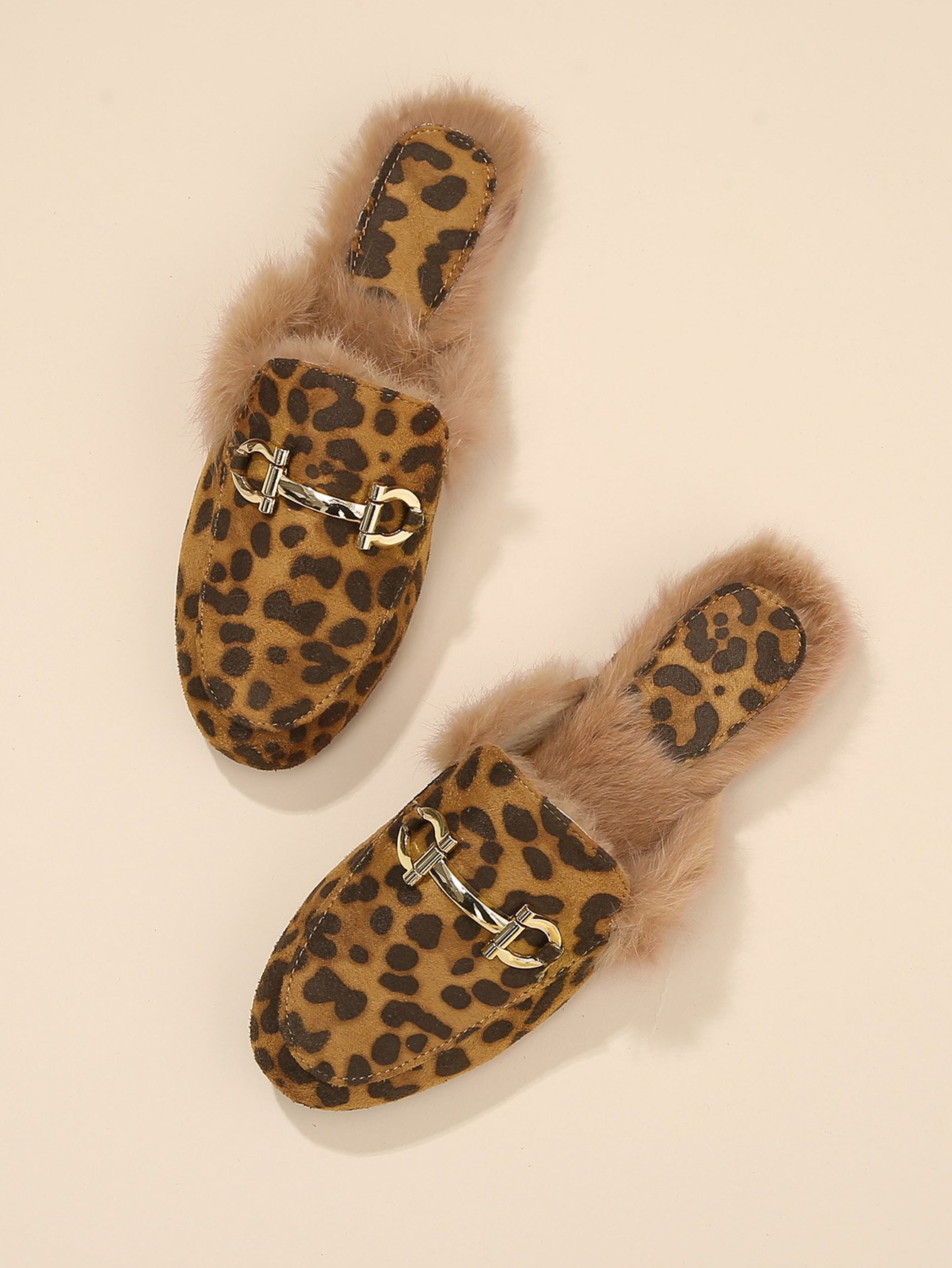 faux fur trim loafer mules