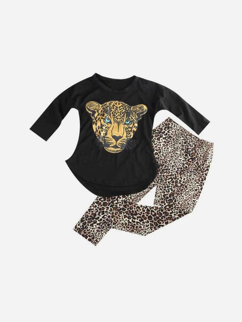 

Girls Animal Print Tee With Leopard Pants, Multicolor