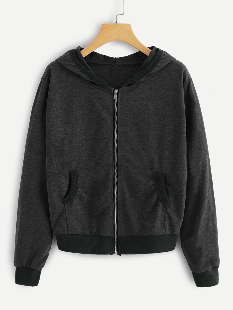 

Wing Print Back Zip Up Jacket, Grey