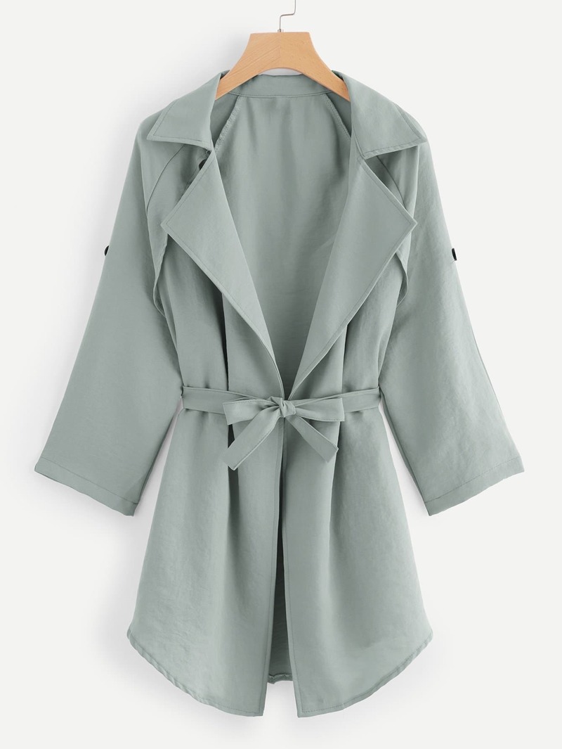 

Open Front Belted Solid Outwear, Blue