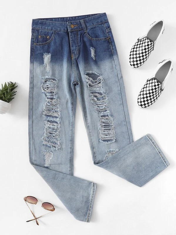 colorblock ripped jeans