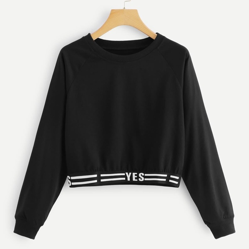 

Striped Hem Sweatshirt, Black