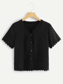 Single Breasted Lace Trim Blouse