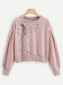 Drop Shoulder Figure Print Sweatshirt