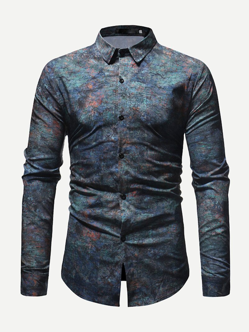 

Men Curved Hem Shirt, Multicolor