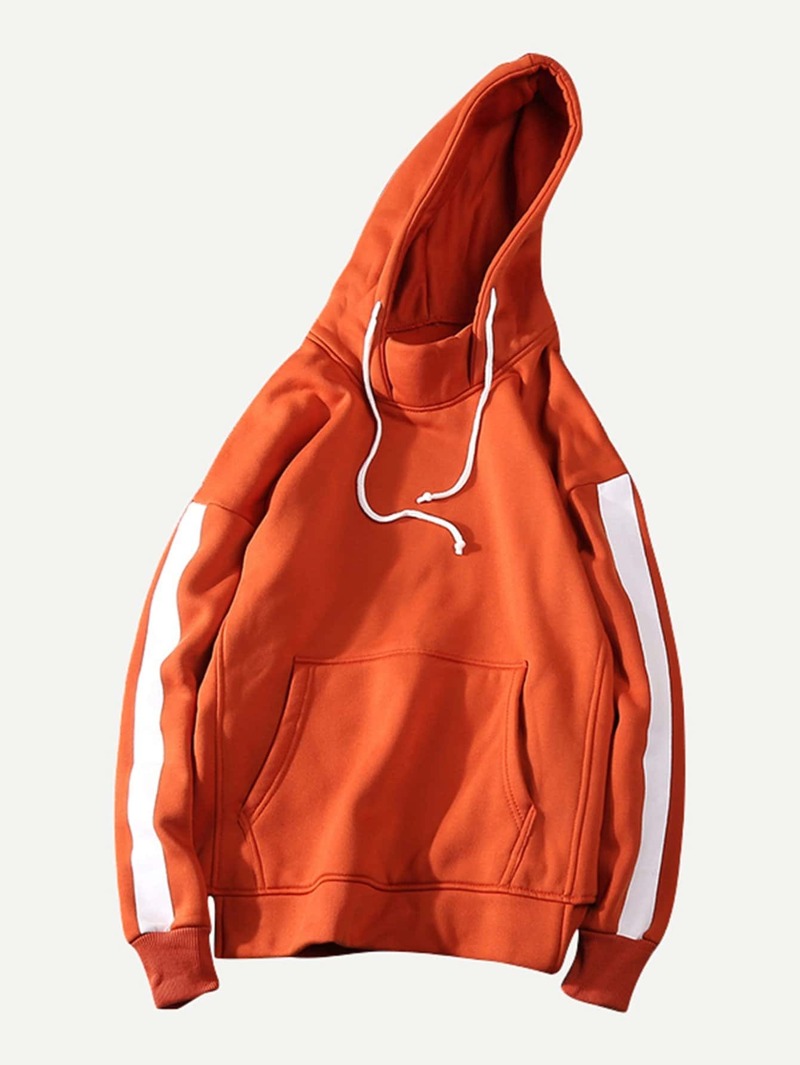 

Men Tape Detail Hooded Sweatshirt, Orange