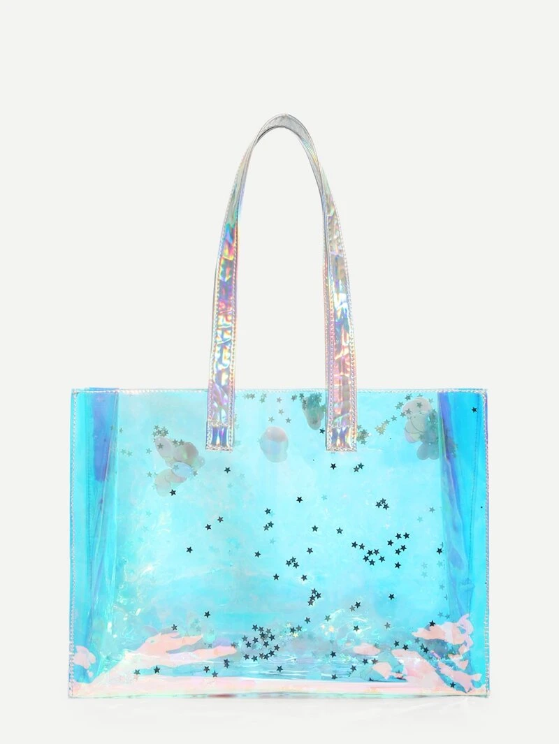 Iridescent Star Pvc Tote Bagfor Women Romwe Iridescent Star Pvc Tote Bag