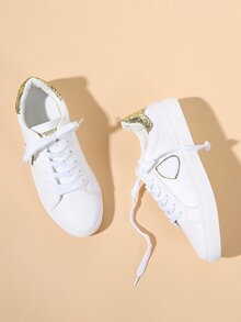 Contrast Sequin Detail PU Sneakers