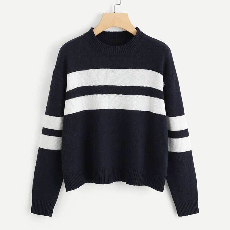 

Two Tone Drop Shoulder Sweater, Navy