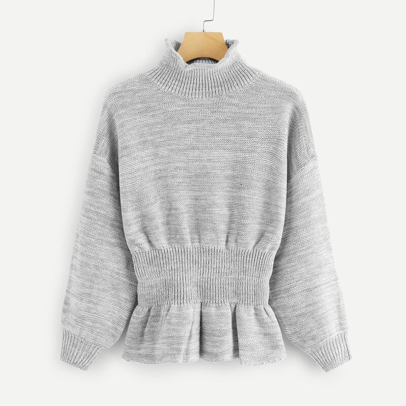 

Drop Shoulder Marled Peplum Sweater, Grey