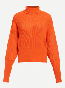 Neon Orange High Neck Gigot Sleeve Jumper