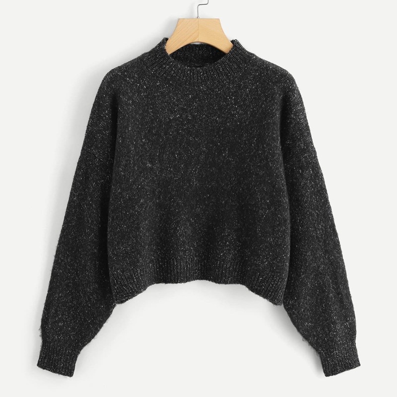

Drop Shoulder Flecked Crop Sweater, Grey