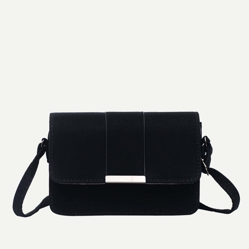 

Metal Detail Flap Bag, Black