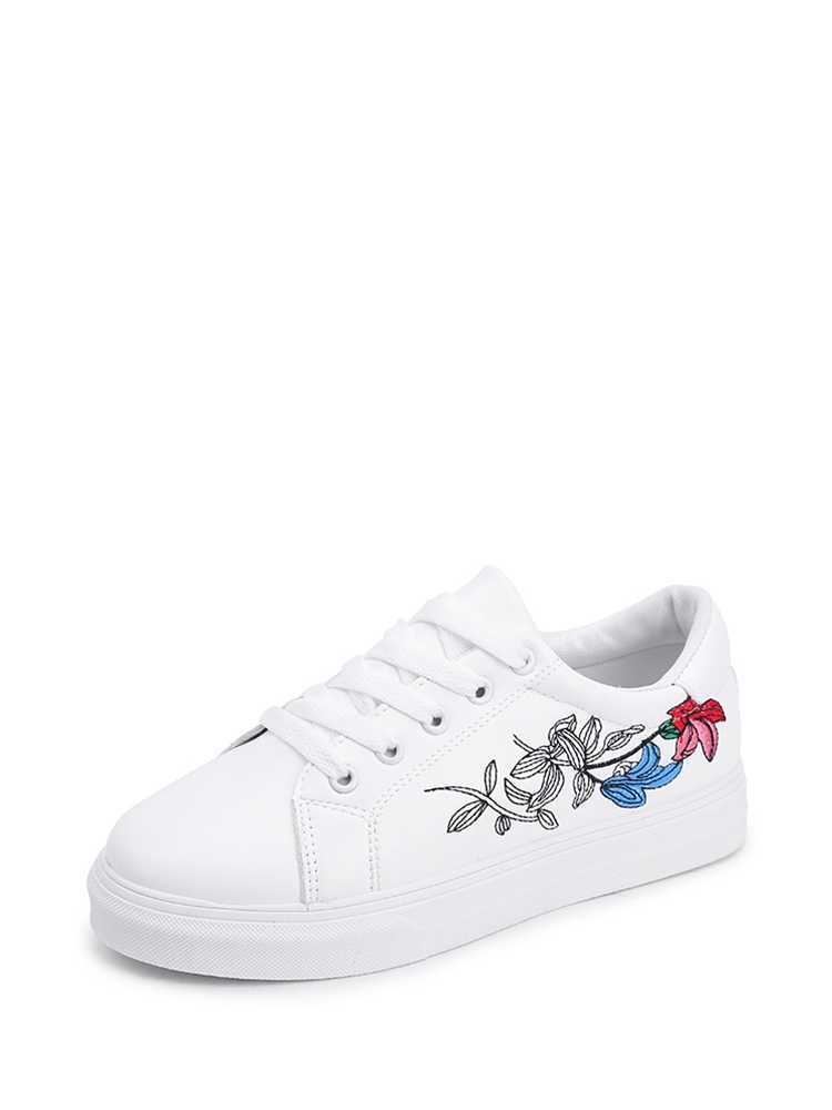 

Floral Detail Lace Up Sneakers, White