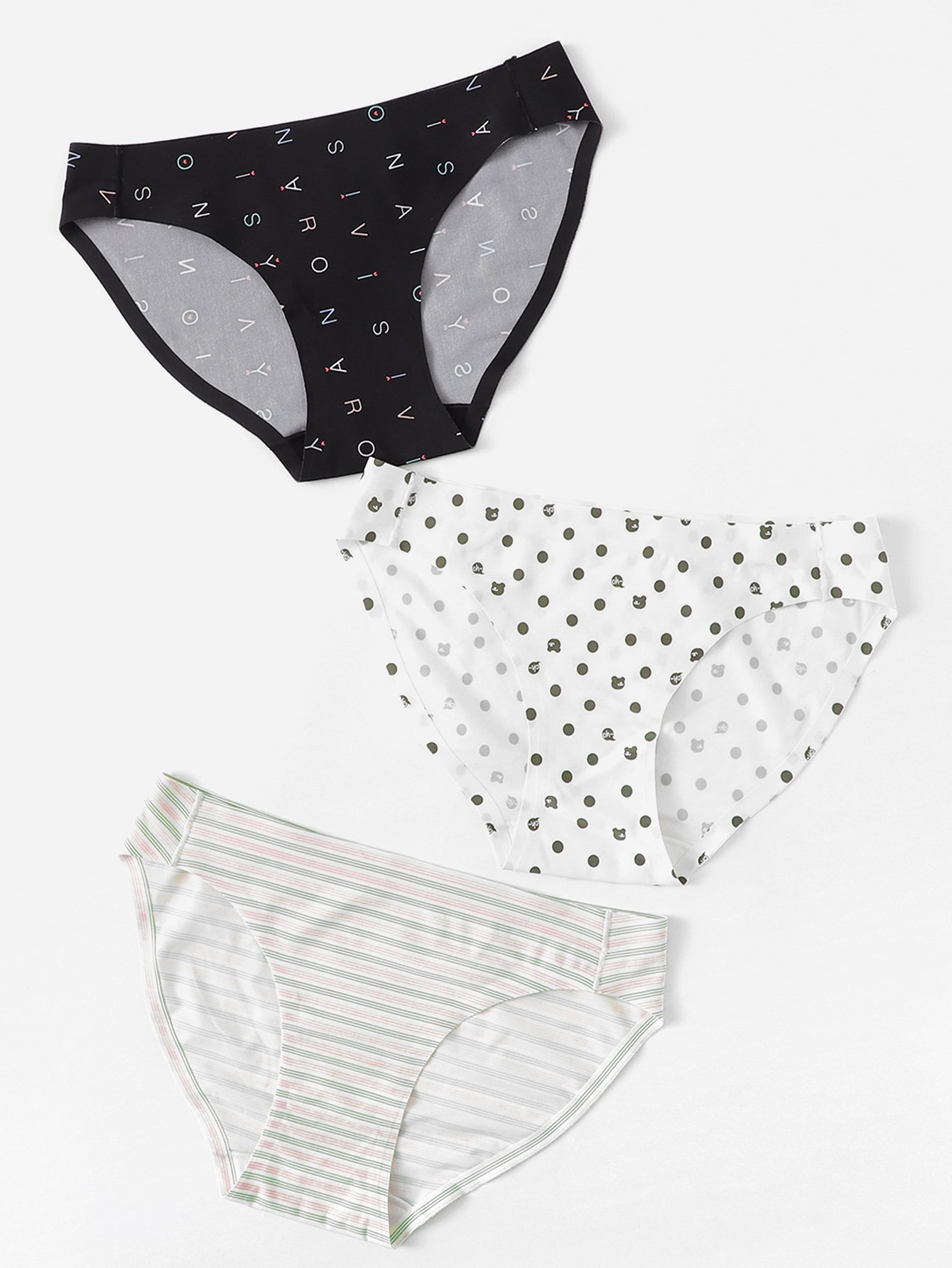 Striped & Polka Dot Panty Set 3pcs ROMWE