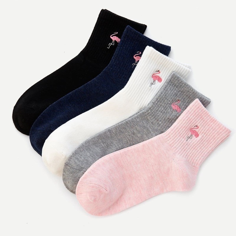 

Embroidered Flamingo Ankle Sock 5pairs, Multicolor