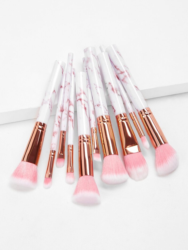 

Marble Handle Makeup Brush 10pcs, White