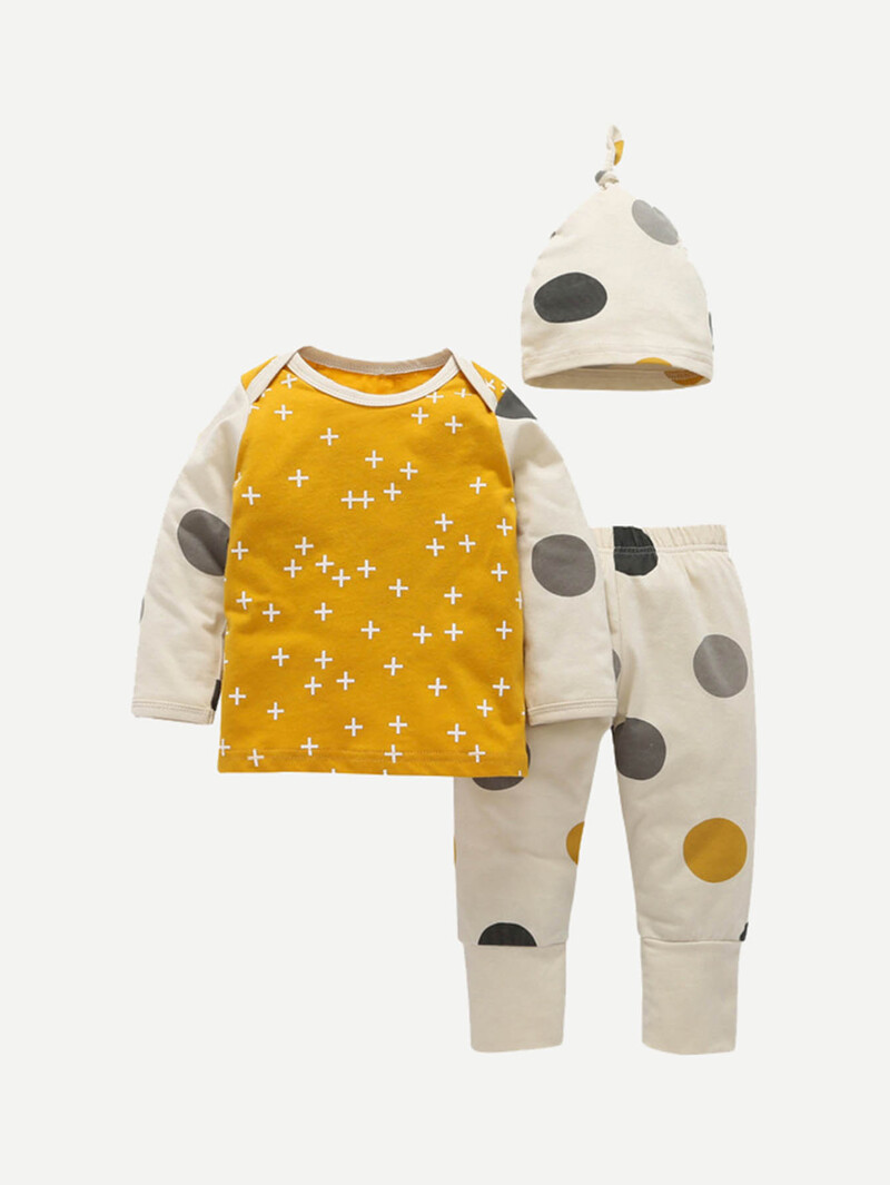 

Girls Polka Dot Top & Pants & Hat, Multicolor