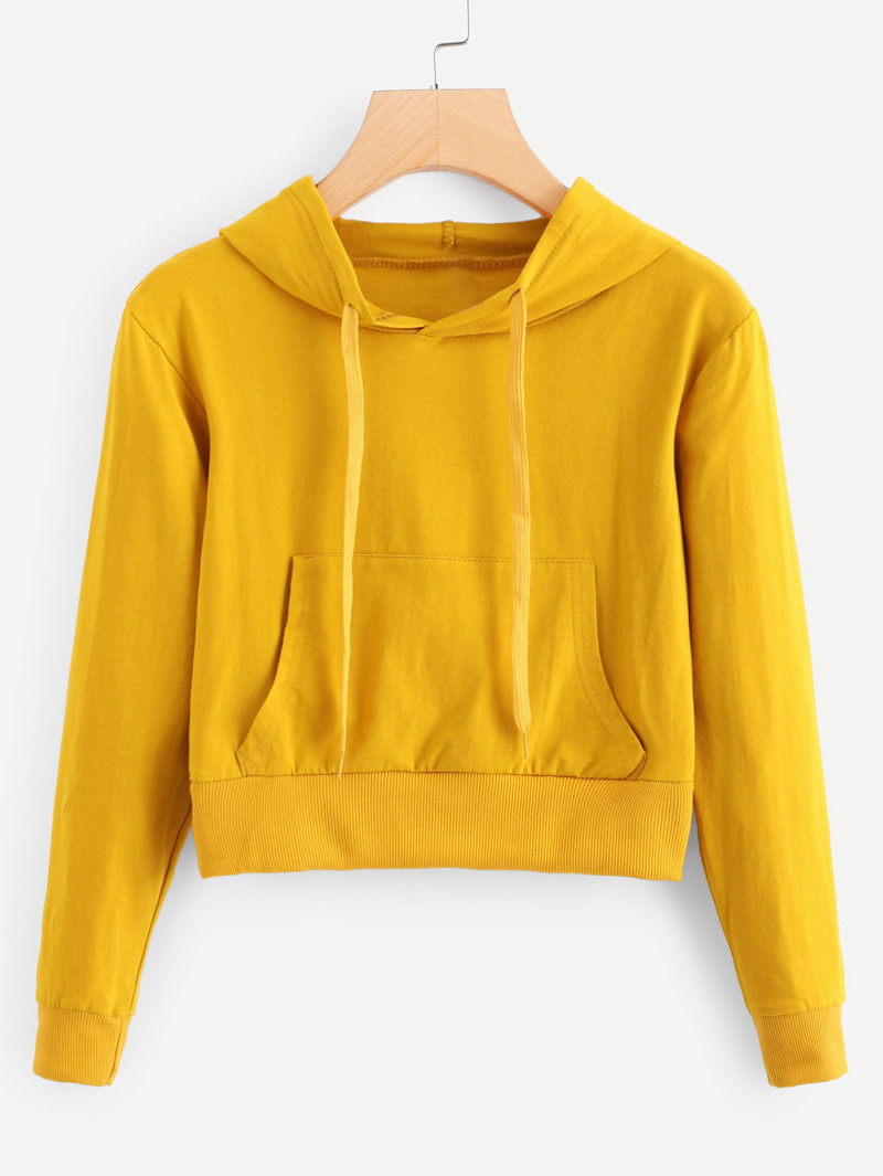 

Drawstring Kangaroo Pocket Hoodie, Yellow