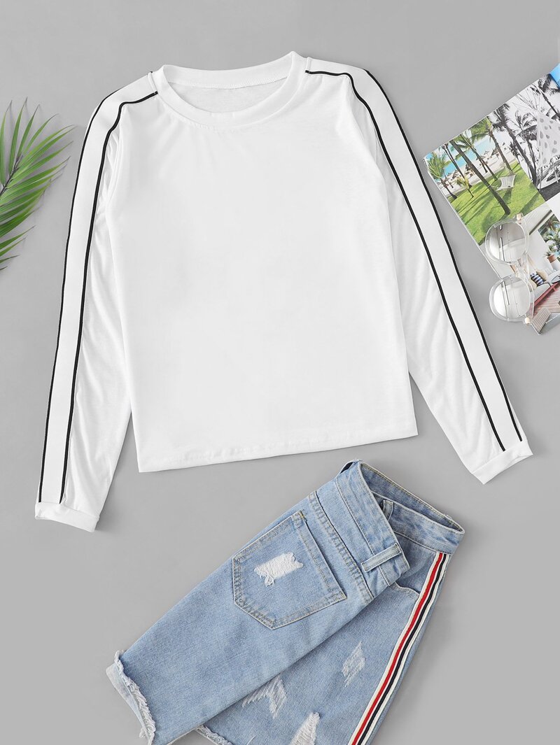 

Striped Tape Sleeve Tee, White