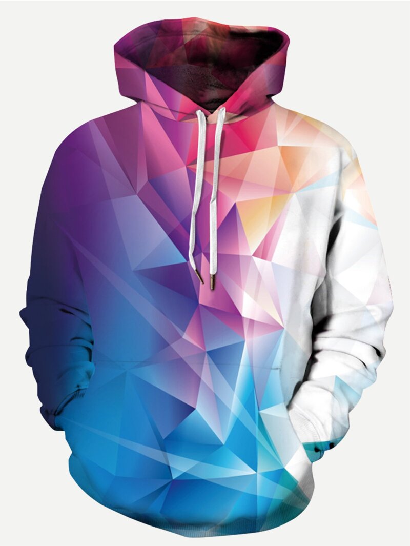

Men Abstract Geo Print Hooded Sweatshirt, Multicolor